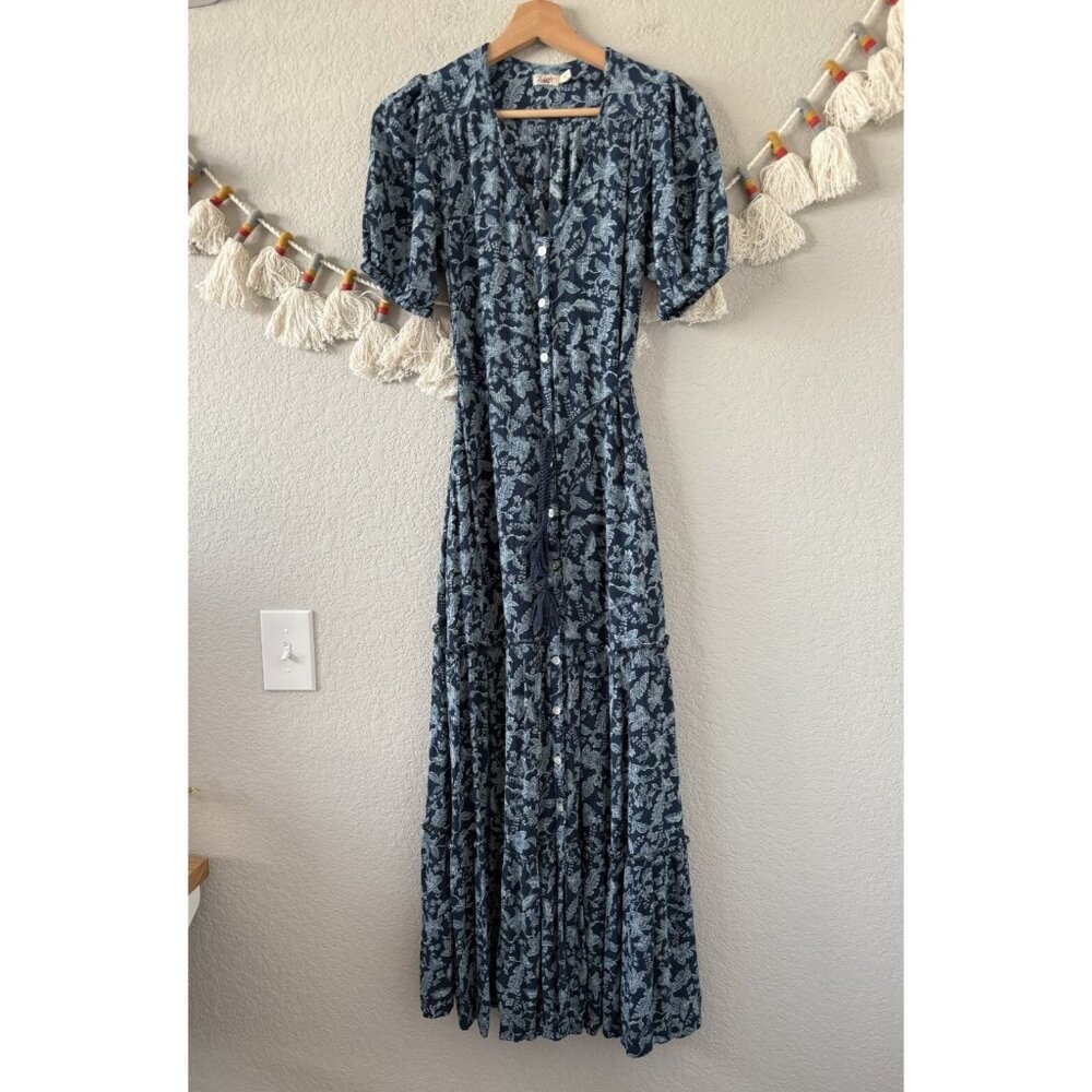 Faherty Orinda Blue Esna Floral Tiered Maxi Dress Cottage Fairy Beachy XS
